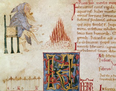 A Monk Warming His Feet in Front of a Fire, Month of February by Unknown artist