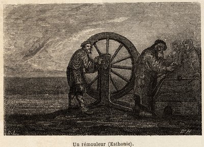 A remover in Estonia. Drawing by Henriet, to illustrate his trip to the Russian Baltic provinces in 1851-54. Engraving in 