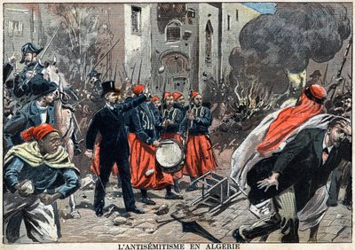 Anti-Semitism in Algeria in 1898 - In Algiers, anti-Semitism protests took place, Governor General Louis Lepine intervened to stop the looting of Jewish shops, an illustration from the newspaper 
