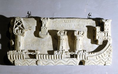 Bas-Relief Representing the Old Port of Pisa. Notice the Chains Blocking Access to the Port, Taken by Genoa as a Trophy After the Battle of Meloria Against Corsica. Genoa, Naval Museum of Pegli, 1290 by Unknown artist