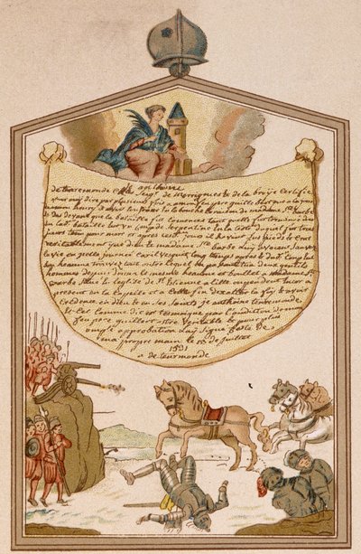 Battle scene with cannon in the Middle Ages - ex-voto Saint Barbe by Unknown artist