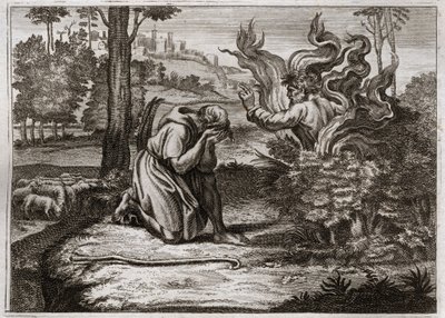 Bible of Royaumont, Old Testament: Burning Bush. God Speaks to Moses from the Burning Bush. Illustration from 1811 by Unknown artist