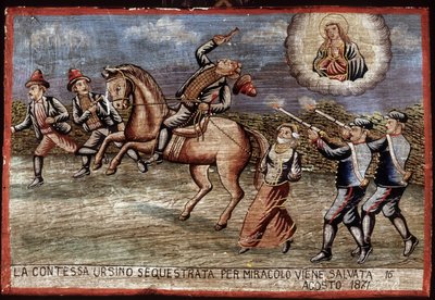 Brigandage, ex-voto in 1871: Countess Ursino has just been miraculously saved. by Unknown artist