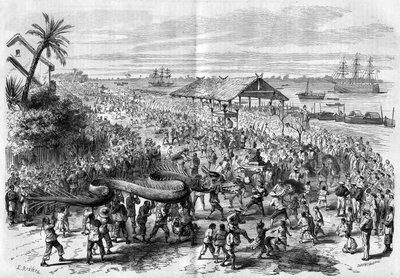 Cochinchina: Annual dragon procession organized by the congregation of Saigon in 1865 by Unknown artist