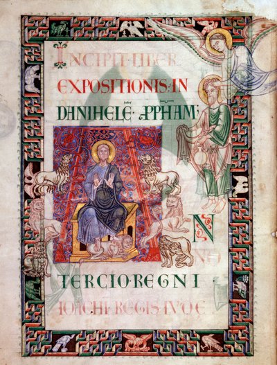 Daniel in the lion pit rescued by the prophet Habacuc. Miniature taken from the manuscript 
