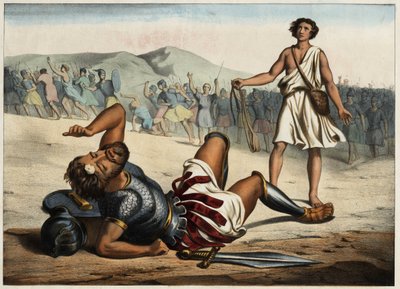 David winner of Goliath. Anonymous engraving from the middle of the 19th century. by Unknown artist