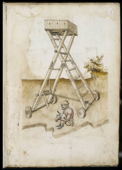 Elevation Device and Attached Prisoner - Manuscript: Parchment Sheet of an Engineer