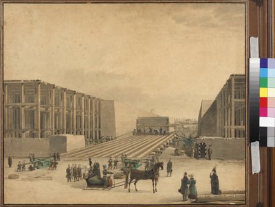 Emperor Nicholas I visiting the Alexander Column construction site by Unknown artist