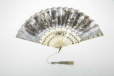 Fan, c.1850, Painted paper, bone, silver, and silk-and-metallic-thread tassel, Maker unknown by Unknown artist