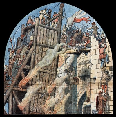 First Crusade: the siege and the capture of Jerusalem by the crusaders led by Godefroy de Bouillon in 1099. by Unknown artist