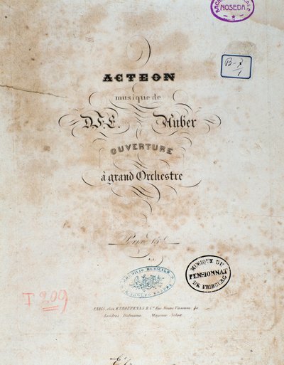 Frontispiece of Acteon English Opera Comique by Daniel Francois Esprit Auber by Unknown artist