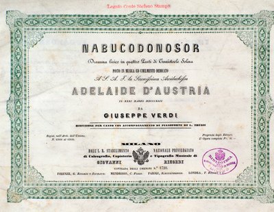Frontispiece of Musical Score of Nabucco Opera by Giuseppe Verdi by Unknown artist