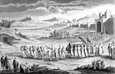 Funeral according to the Hebraic rite. 19th century engraving by Unknown artist