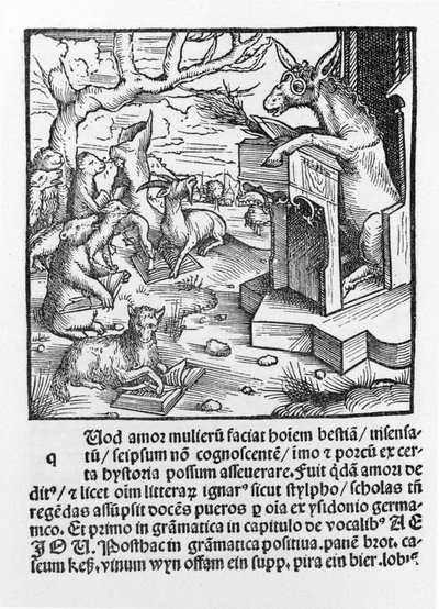 German Incunable Depicting a Donkey Teaching a Class of Forest Animals, 1490 by Unknown artist
