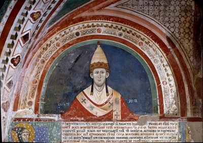 History of Saint Francis of Assisi: representation of Pope Innocenzo III, showing the bubble that confirms the Franciscan rule in 1210 (fresco) by Unknown artist