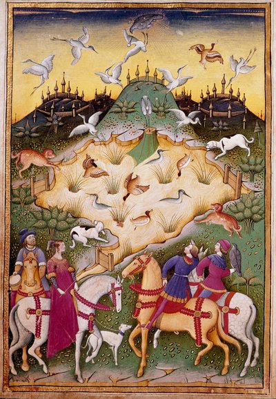 Hunting scene with hawks from 
