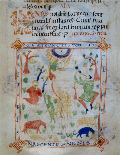 Illuminated Page of Sheep and Shepherds, Part of the Codex of Varmondo, c.1000 by Unknown