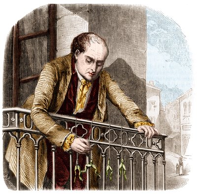 Illustration of experiments by Luigi Galvani, Italian physicist and doctor with frogs by Unknown artist