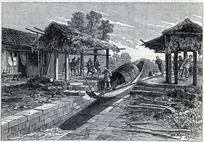 Incline Plane for Boats in Ning-Po, China. Engraving in 
