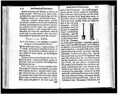 Italian and Dutch Thermometers. Pages from Mathematics Recreations by Jean Leurechon (1591-1670) 1653 by Unknown artist