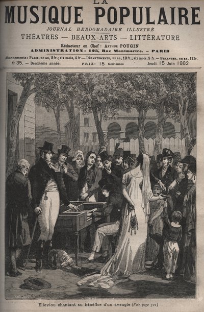 Jean Elleviou, French Singer, Comedian, and Librettist (1769-1842) Singing to the Benefit of a Blind Man in 1801 at the Champs-Elysees - Engraving in 