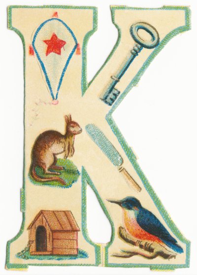 K: Kite, Key, Kangaroo, Knife, Kennel, Kingfisher by Unknown artist