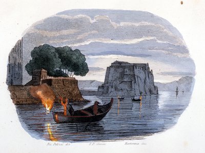 Lamparo fishing, a lamp used to attract fish, in the Bay of Naples. by Unknown artist