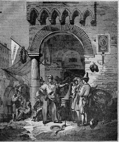 Macaroni pasta dealer in Naples in the 19th century by Unknown artist