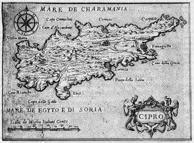 Map of the island of Cyprus in 1587 in 
