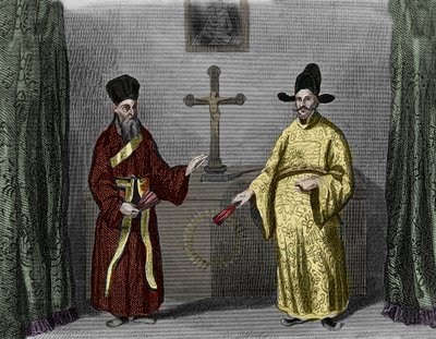 Matteo Ricci with convert Paul Ly - Portrait of Matteo Ricci (1552-1610) (left), Italian Jesuite, and Paul Ly, great propagator of the Christian faith in China by Unknown artist