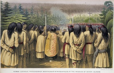 Mission of the Seven Islands: Catholic procession of Montagnais and Nasquapees at the House of the Seven Islands - in 