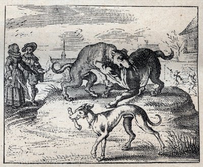 Old English Proverb: Two Dogs Strive for a Bone and the Third Takes It Away by Unknown artist