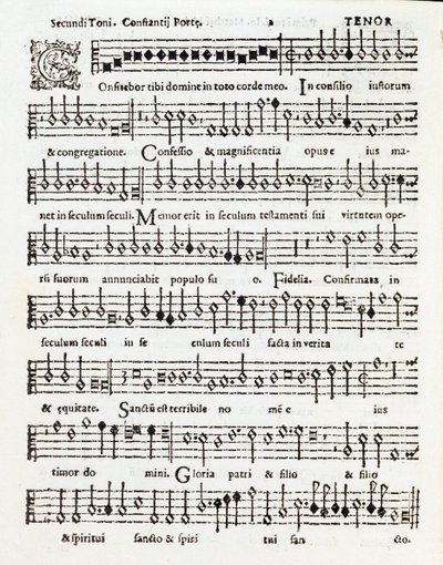 Page of Musical Score of Confitebor Tibi Domine Psalm Dedicated to Palestrina by Costanzo Porta by Unknown artist