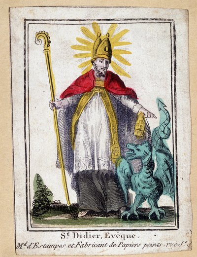 Pious image depicting Saint Didier Bishop (with dragon) - France 19th century by Unknown artist