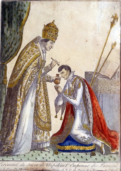 Pius VII (1742-1823) anointed Napoleon I during the coronation of the French emperor on 2 December 1804 at Notre Dame de Paris - 19th century engraving by Unknown artist
