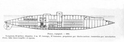 Plate representing the Spanish submarine Peral designed by Isaac Peral in 1884 by Unknown artist
