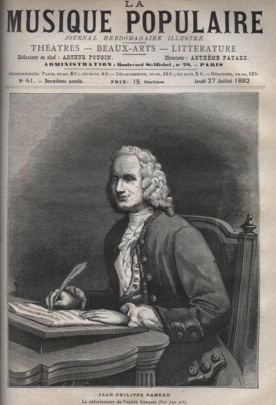 Portrait of Jean Philippe Rameau (1683-1764), French composer - engraving in “La musique populaire” illustrated weekly newspaper - 1882 by Unknown artist