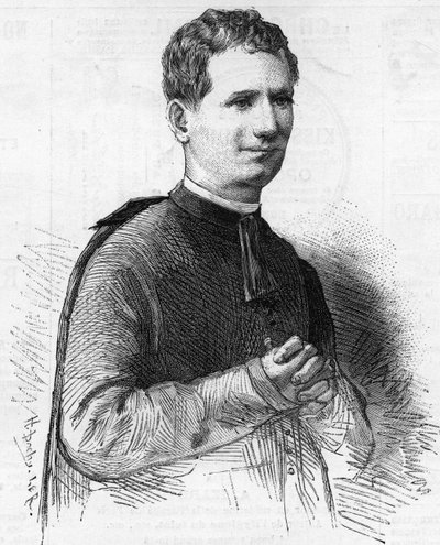 Portrait of Pere Dom Bosco, illustrious Italian ecclesiastical known throughout 19th century Europe for his holy acts. It was decedin 1888 by Unknown artist