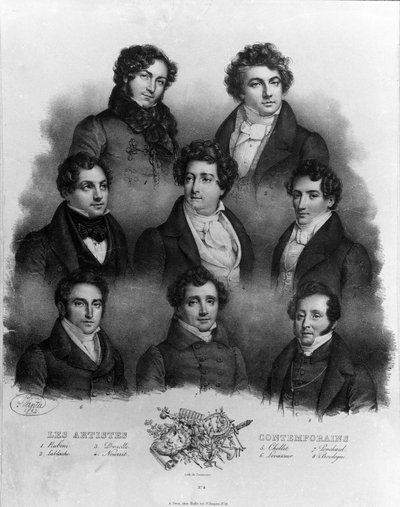 Portrait of different opera singers: Giovanni Battista Rubini, Luigi Lablache, Domenico Donzelli, Adolphe Nourrit, Choblet, Nicolas Prosper Levasseur, Louis Antoine Ponchard by Unknown artist