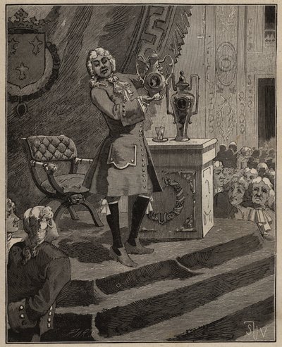 Pottery: Pierre Joseph Macquer Presenting at the Academy the First Hard Porcelain Made in France by the Sevres Factory in 1769. Engraving from 1885 in 