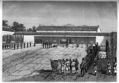 Reception of the French Plenipotentiary in Hue by the King of Annam. Engraving in Le Journal de la Jeunesse by Unknown artist