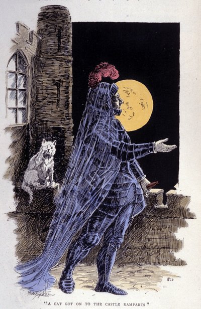 Representation of a ghost on a full moon night. Engraved 1894 by Unknown artist