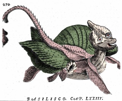 Representation of the Basilisk, engraving of the 17th century by Unknown artist