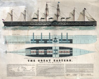 Representation of the British ship Great Eastern, first giant liner, inaugurated in 1858 designed by Isambard Kingdom Brunel by Unknown artist