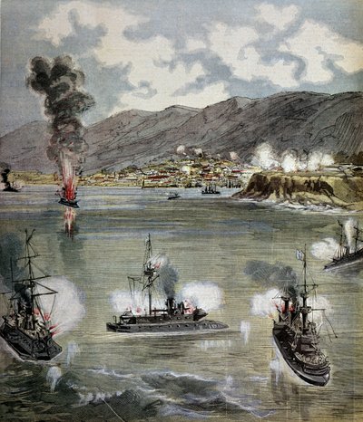 Revolution in Chile: The Attack on Valparaiso in 1891. Illustration from Supplement Illustrates du Pepetit Journal by Unknown artist