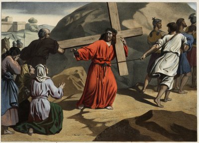 Jesus carrying his cross consoles the daughters of Jerusalem (Anonymous engraving from the middle of the 19th century) by Unknown artist