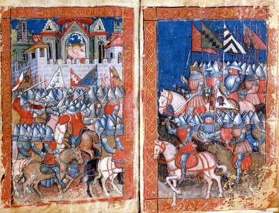 Siege of Pamplona in Spain by Charlemagne. Miniature from 