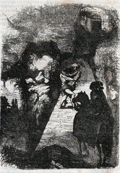 Struggle between Roland and Rodomont - engraving of 1851 from 