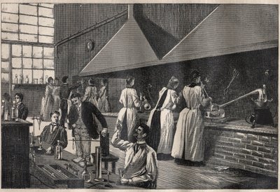 Students and professors in the practical laboratory of the Conservatoire des Arts et Metiers of Paris by Unknown artist