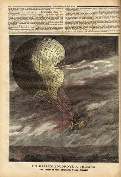 The captive balloon of the French Messrs Godard and Panis, victim of an accident caused by the storm on July 7, on the ground of the World Exhibition in Chicago, in full flight, the balloon was struck and struck, hurting the two airmen by Unknown artist